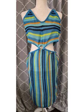 Almost Famous 2X Crochet Knit Multicolor Cruise Beach Pool One Piece Cover Dress
